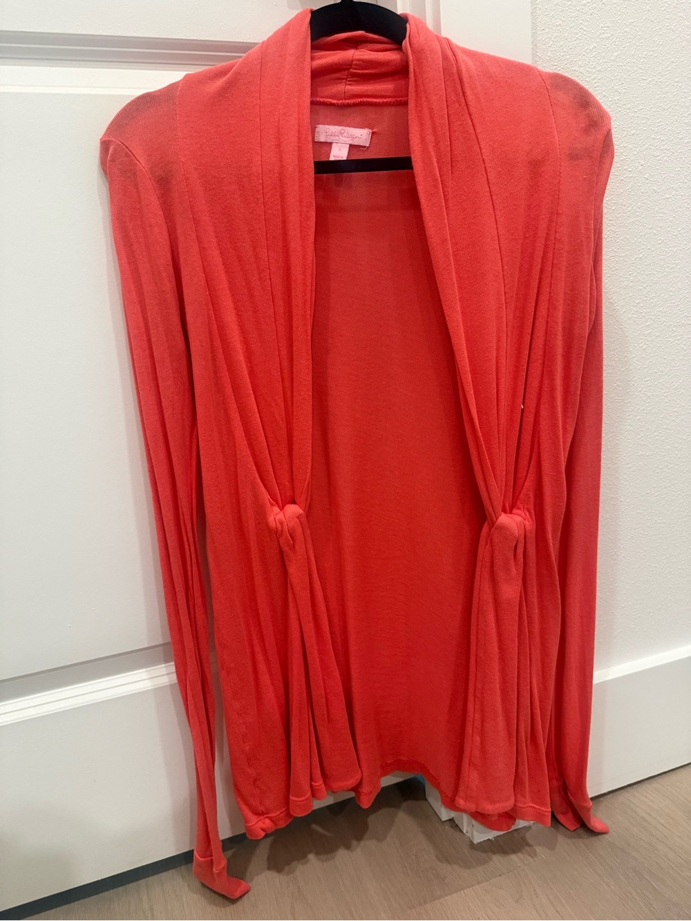 Lilly Pulitzer Coral Open-Front Knot Cardigan